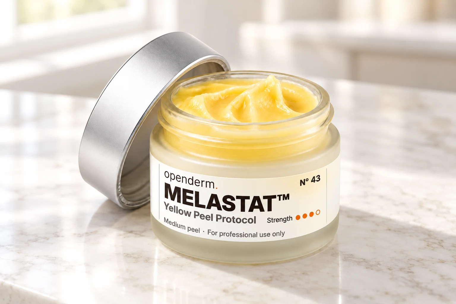 MELASTAT jar with its silver lid and pale-yellow texture